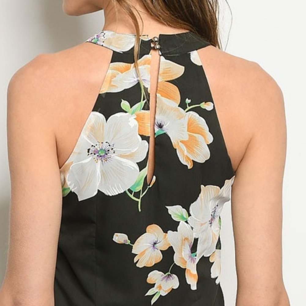 Ruffle Tier Floral Halter Maxi Dress Black - Picture 8 of 9
